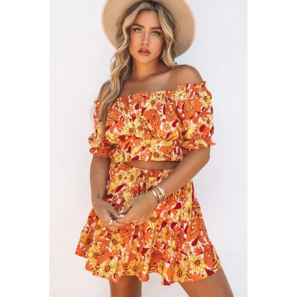 LAST ONE! Plus Size ARIA Floral Boho 2 Piece Skirt Set With Off The Shoulder Top - Picture 4 of 8